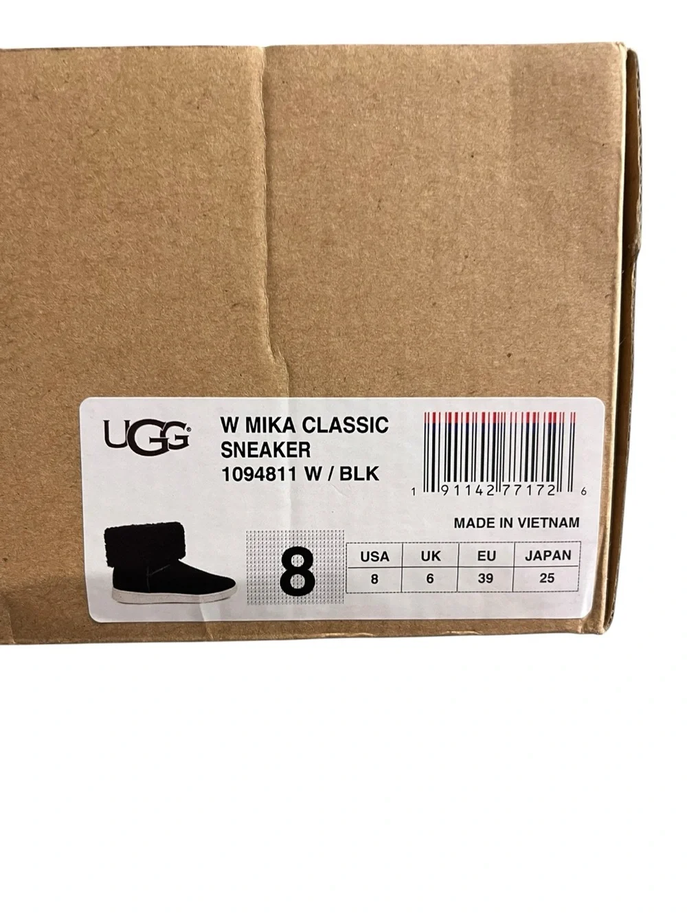 UGG Mika Classic Sneaker Boot Black Shearling Fold Over Womens‎ Size 8 W/ Box